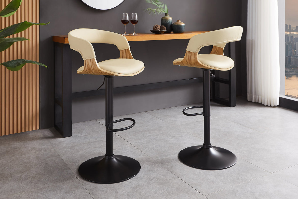 Bar stool MANHATTAN 81-110cm rotatable artificial leather creamy beige and oak wood look