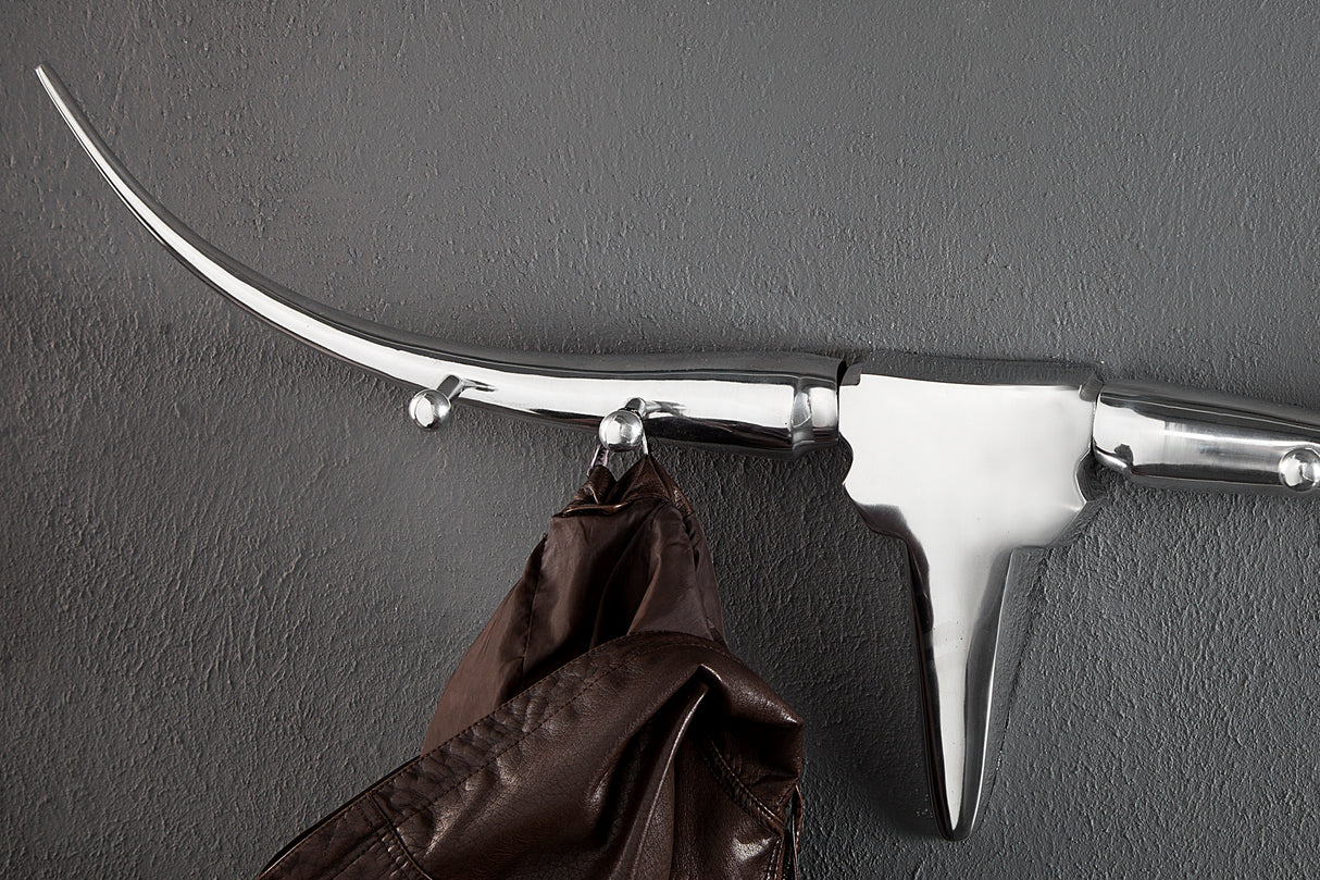 Wall Decoration coatrack BULL 100cm aluminium silver