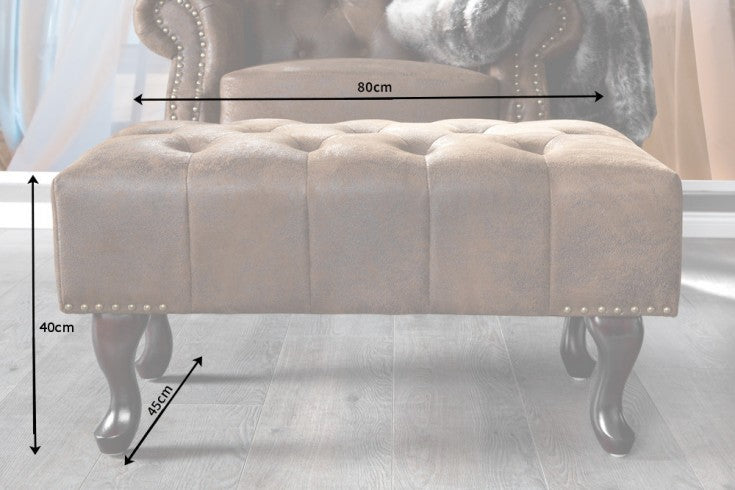 Foot stool CHESTERFIELD antique look microfibre brown