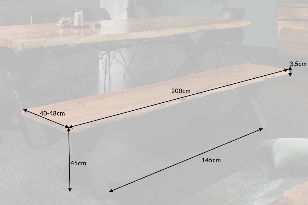 Bench MAMMUT 200cm X-legs 35mm massive acacia wood