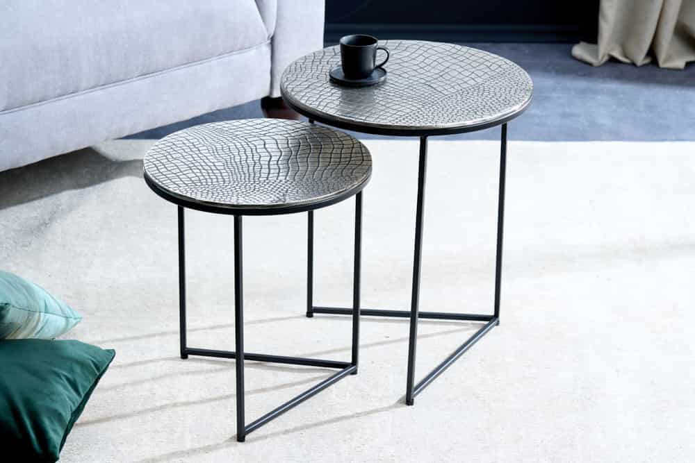 Side table ELEMENTS 40cm crocodile look set of 2 antique silver
