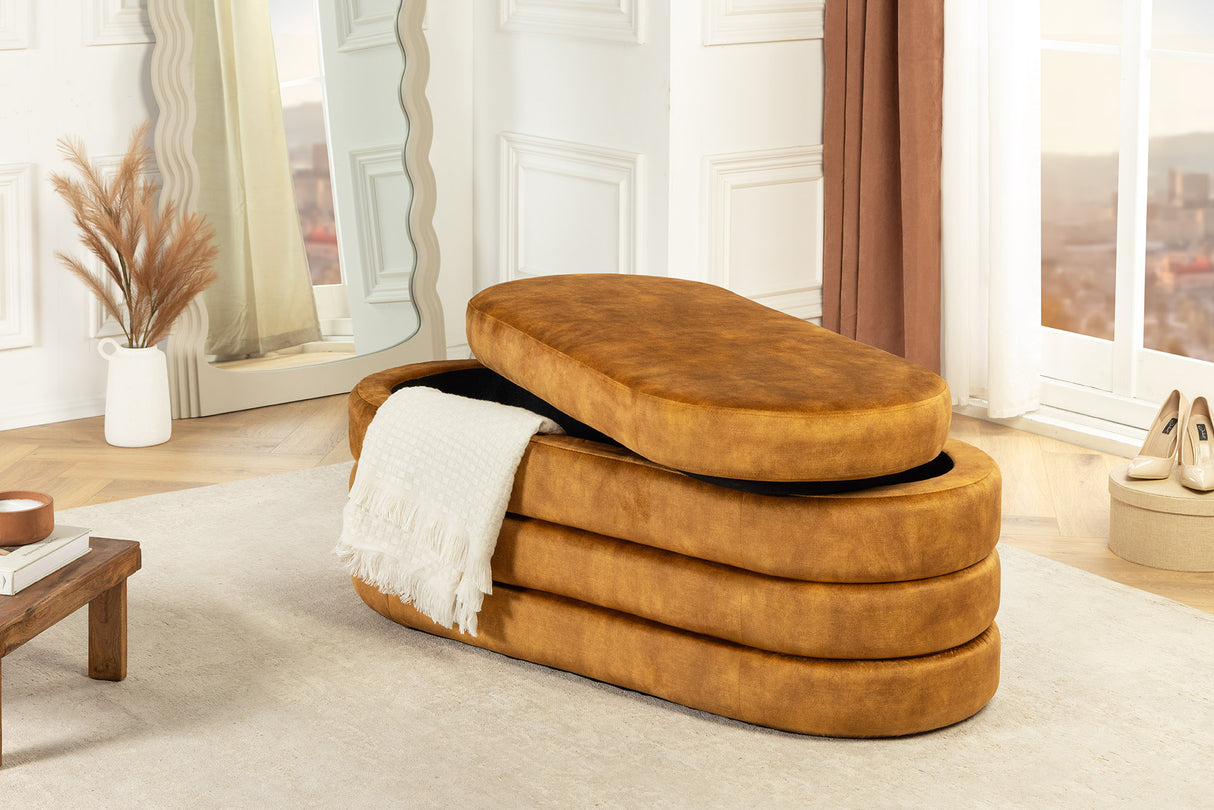 Bench chest VOQUE 115cm velvet mustard yellow w/ storage space bench seat