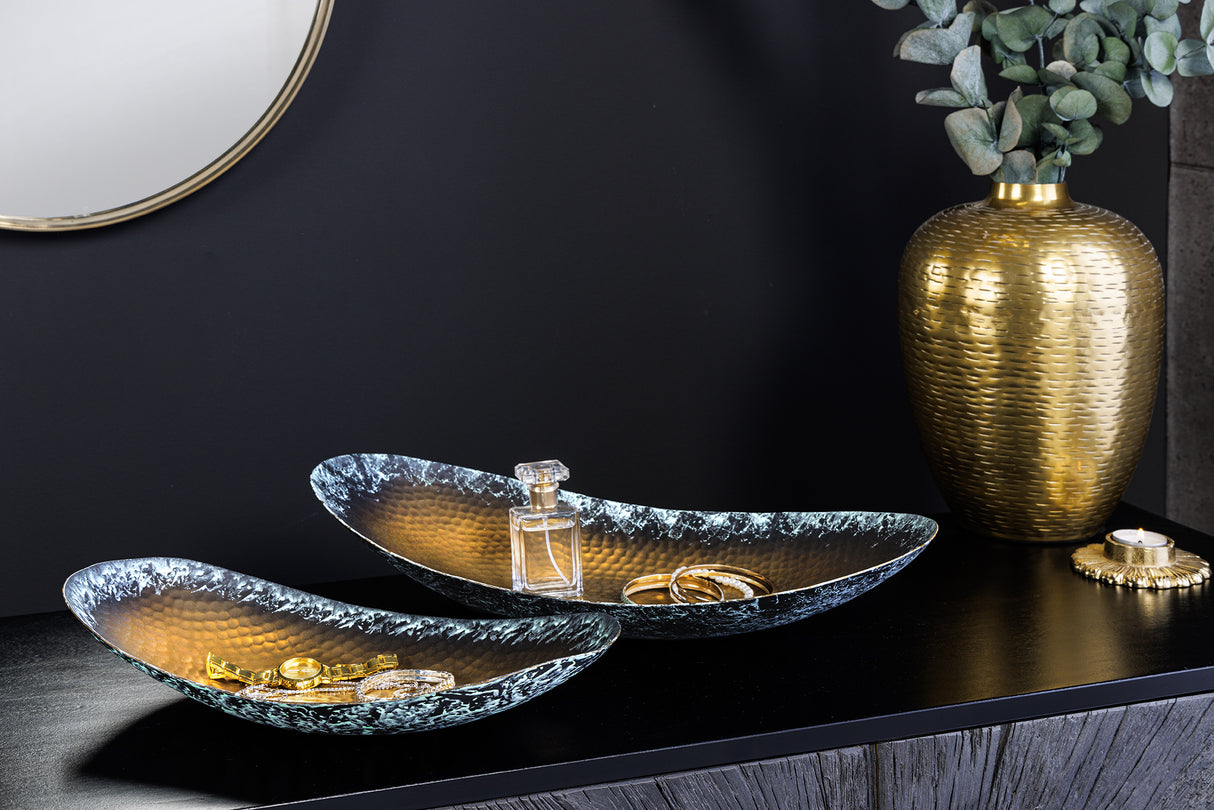 Schale ORIENT 35-45cm 2er Set Hammerschlageffekt gold mit Patina