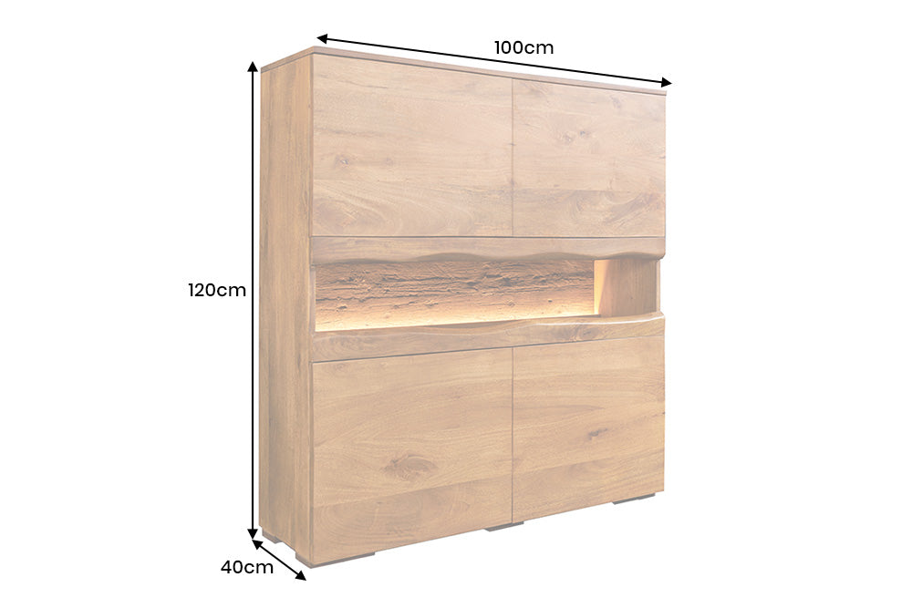 Highboard GRAND MANGO 120cm mango wood brown w/ remote-controlled LED light