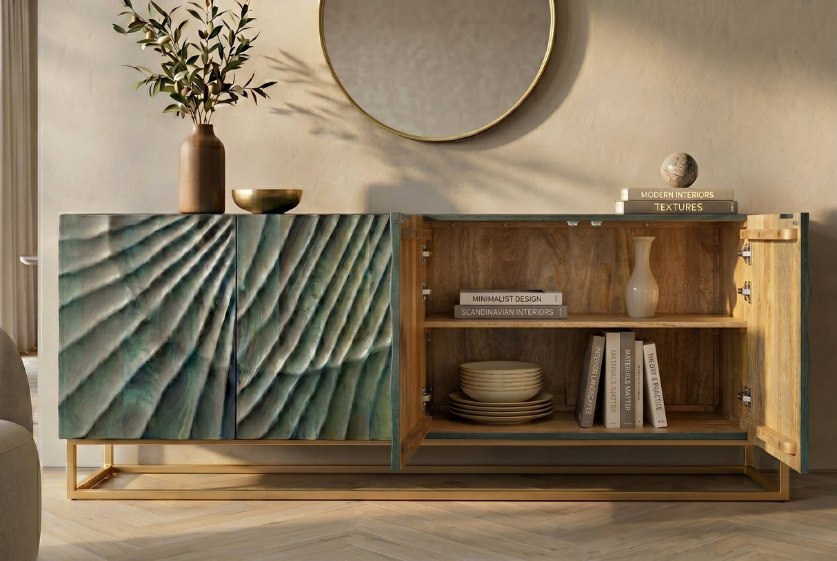 Sideboard SCORPION 180cm 3D mango wood turquoise gold