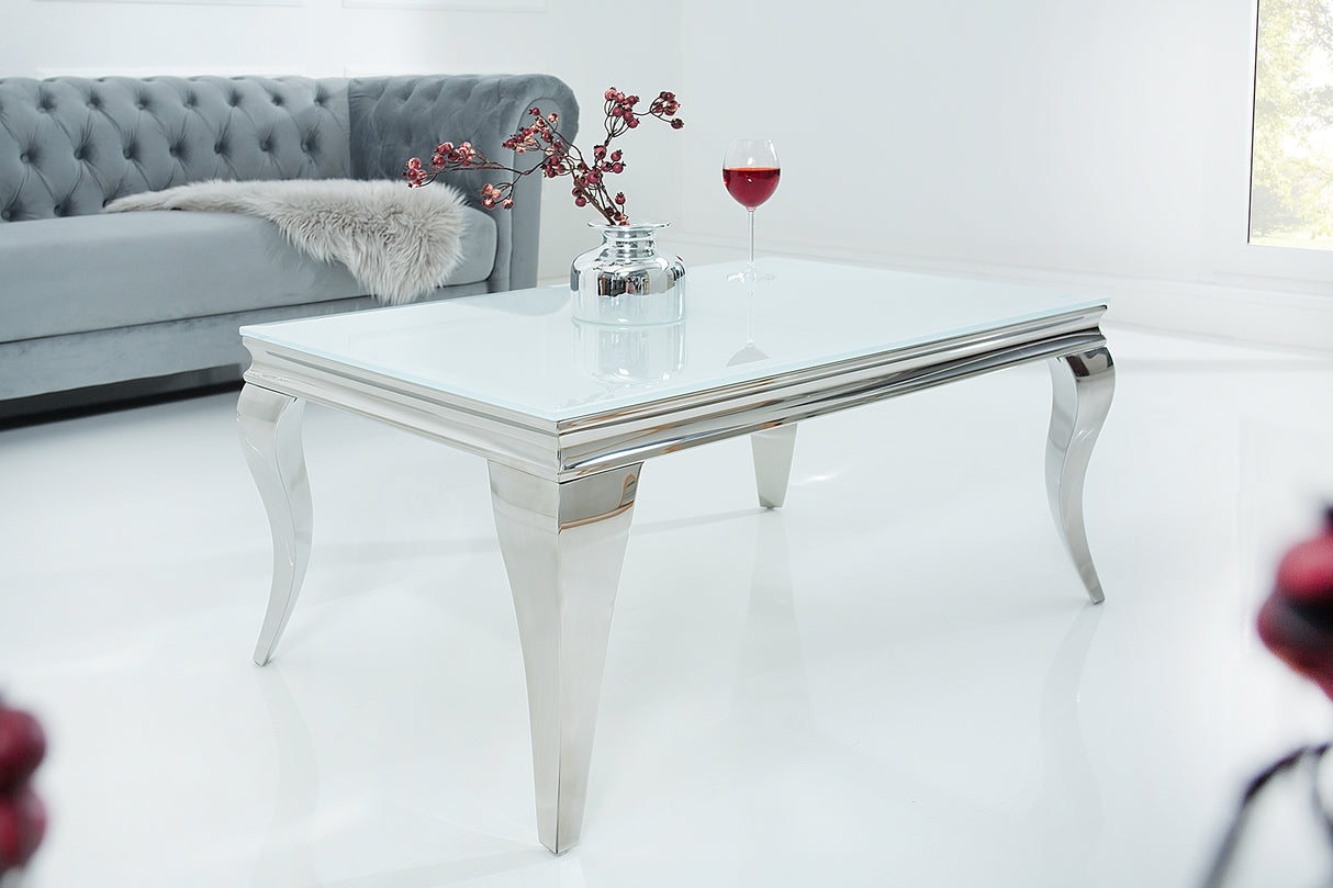 Coffee table MODERN BAROCK 100cm tempered opal glass white
