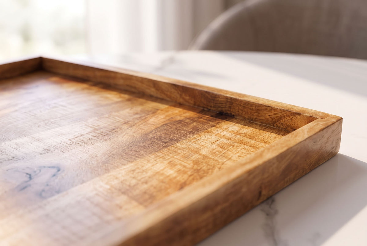 Tablett MAKASSAR 50cm mit erhöhtem Rand Mangoholz natur