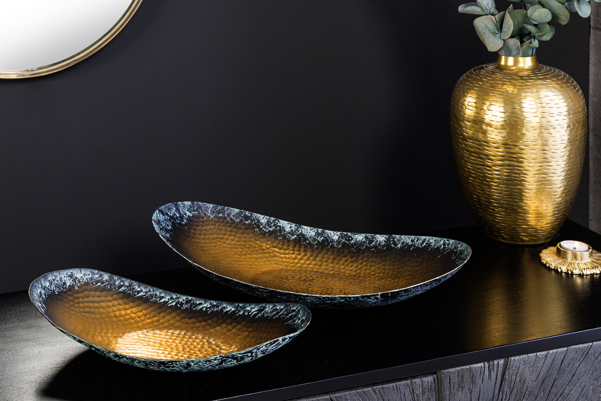 Schale ORIENT 35-45cm 2er Set Hammerschlageffekt gold mit Patina