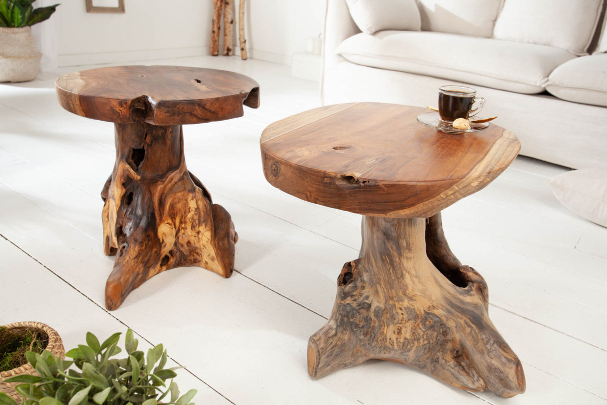 Stool side table ROOT 40cm massive teak wood