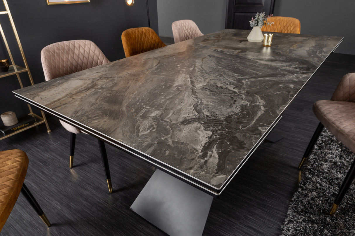 Dining table EUPHORIA 180-220-260cm ceramic marble look 10mm tempered glass