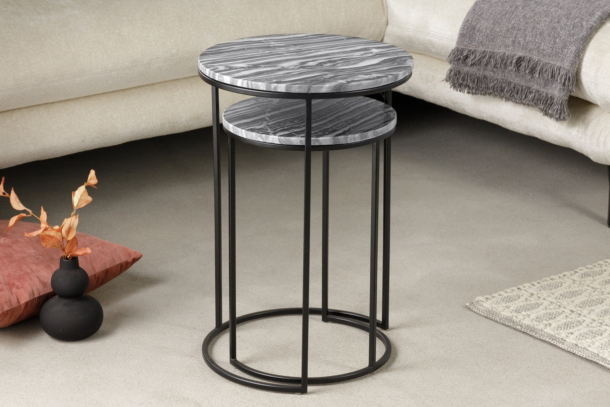 Side table ELEMENTS set of 2 marble grey