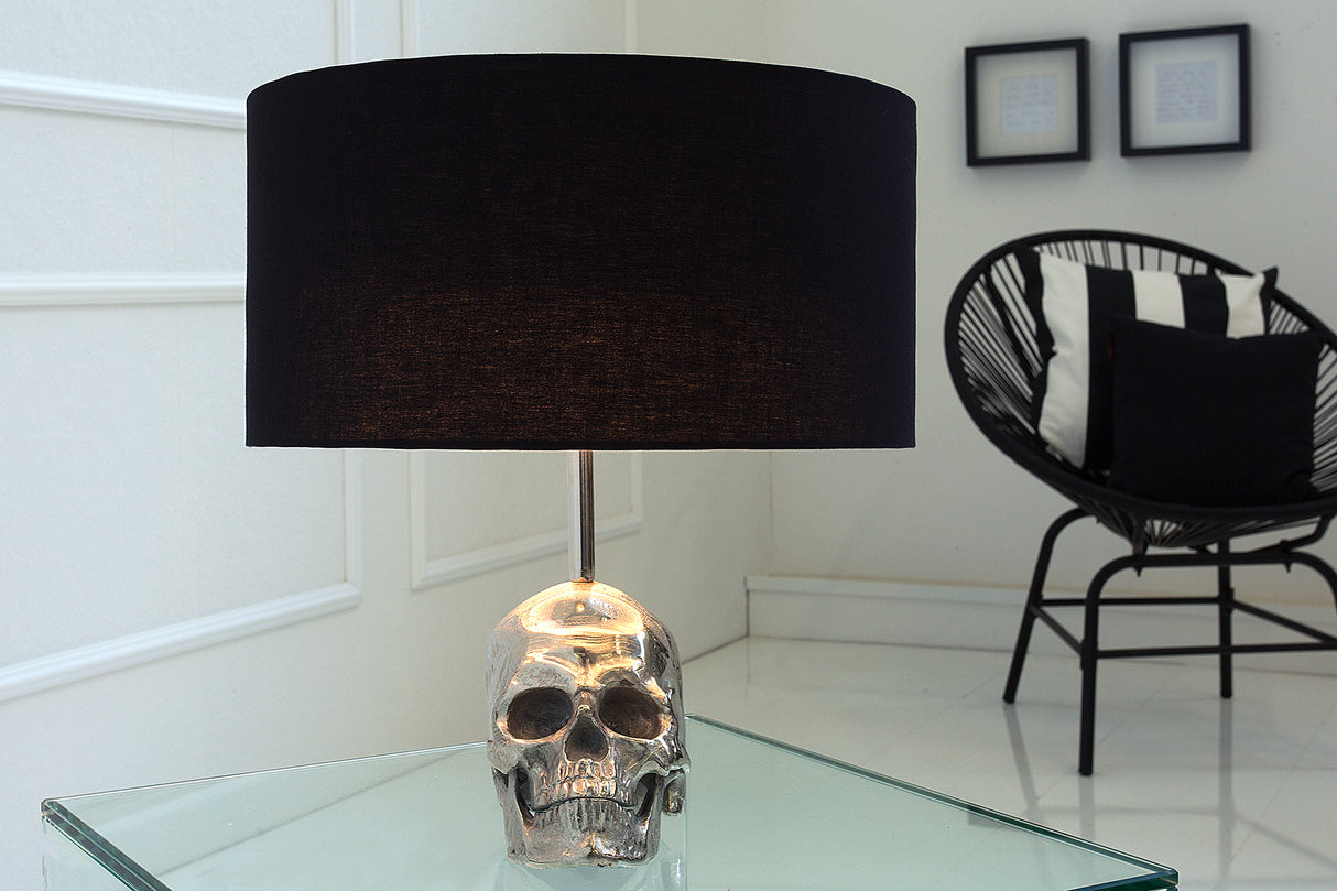 Tischleuchte SKULL 44cm Leinenschirm schwarz