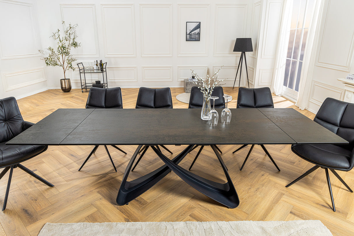 Esstisch INFINITY 180-220-260cm Marmoroptik Rost Schwarz Keramik Hartglas