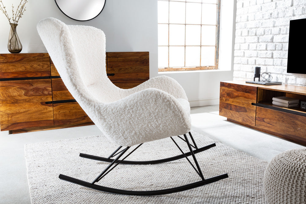 Schaukelstuhl SCANDINAVIA SWING Bouclé weiß