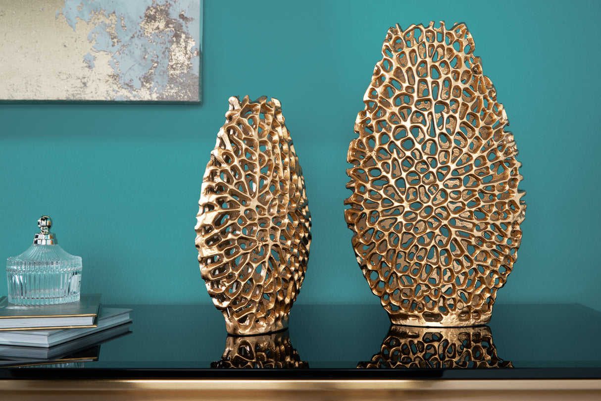 Vase ABSTRACT LEAF 30+40cm set of 2 gold