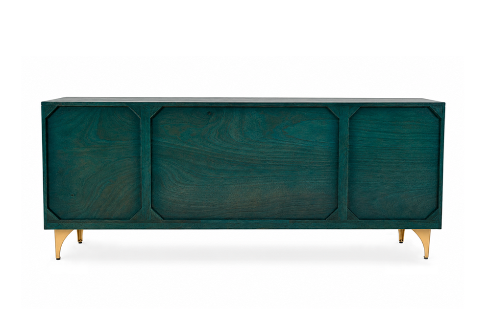 Sideboard DRAGON 180cm 3D dragon front mango wood turquoise w/ gold coloured details