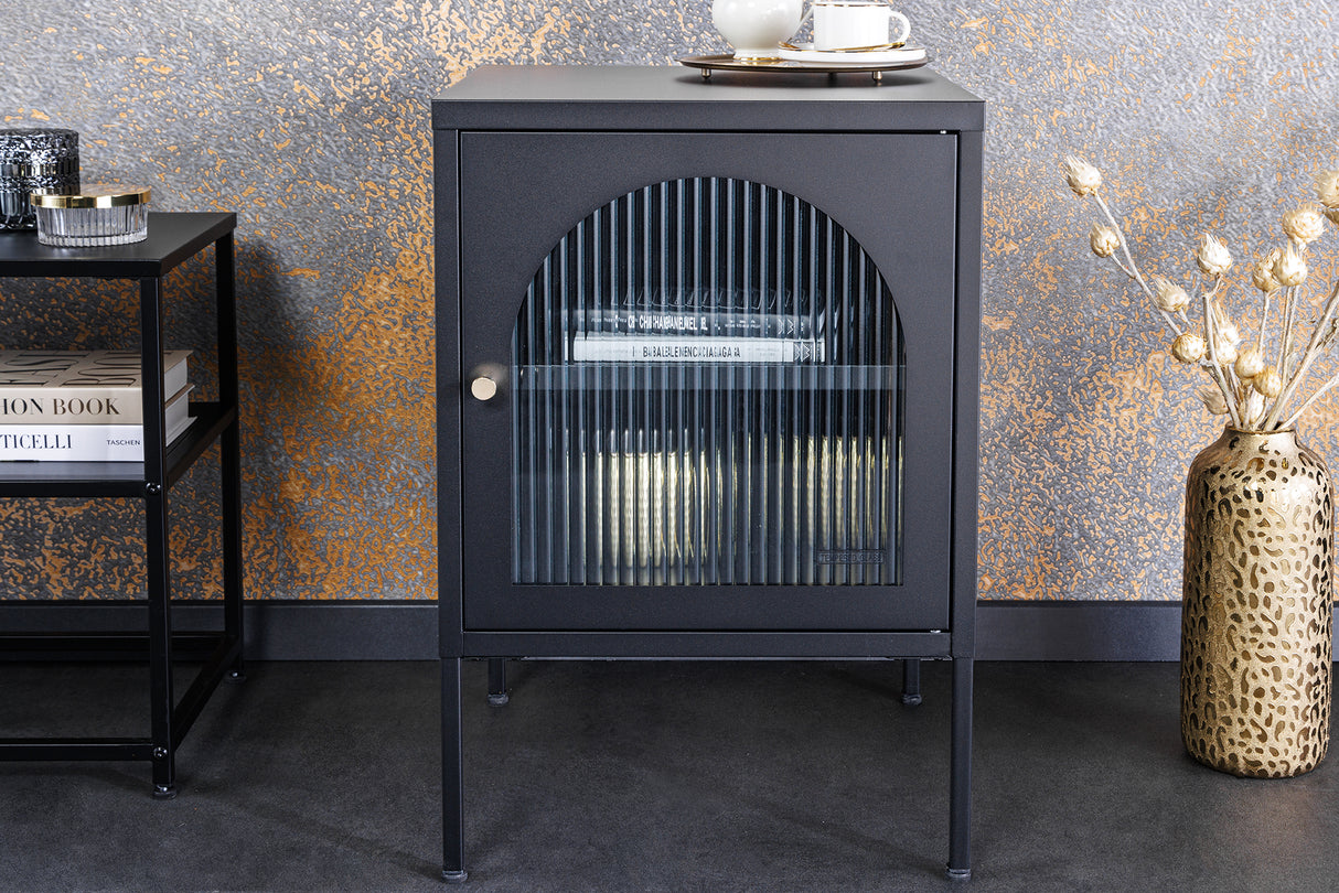 Nachttisch PARIS 60cm Riffelglas schwarz