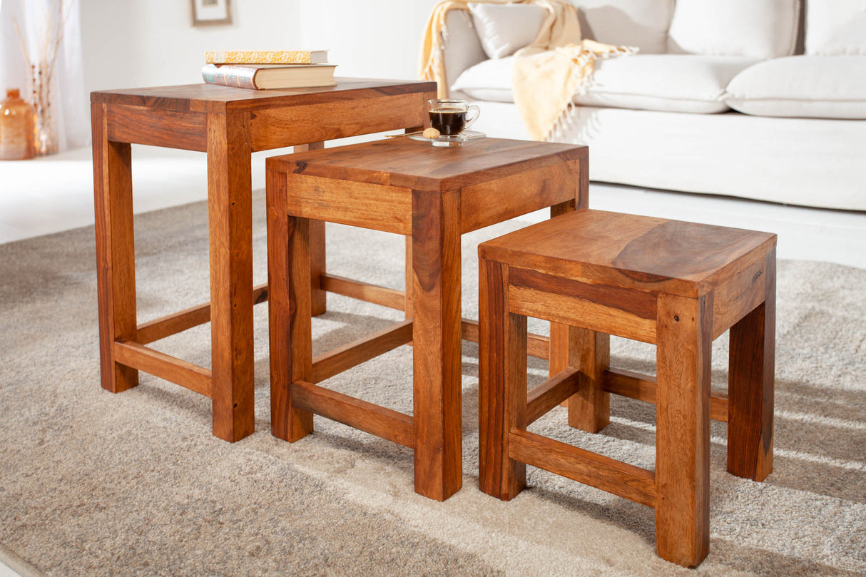 Side table MONSOON 25-45cm set of 3 sheesham wood natural