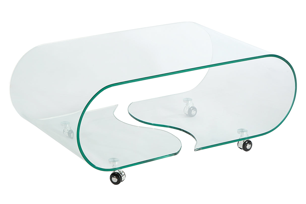 Coffee table FANTOME 90cm with wheels 10mm tempered glass