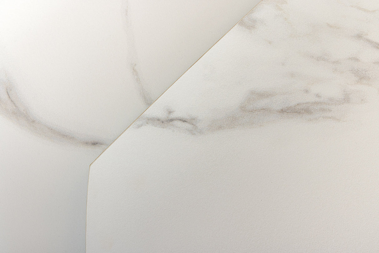 Dining table INCEPTION 130-190cm extendable oval ceramic top white marble look