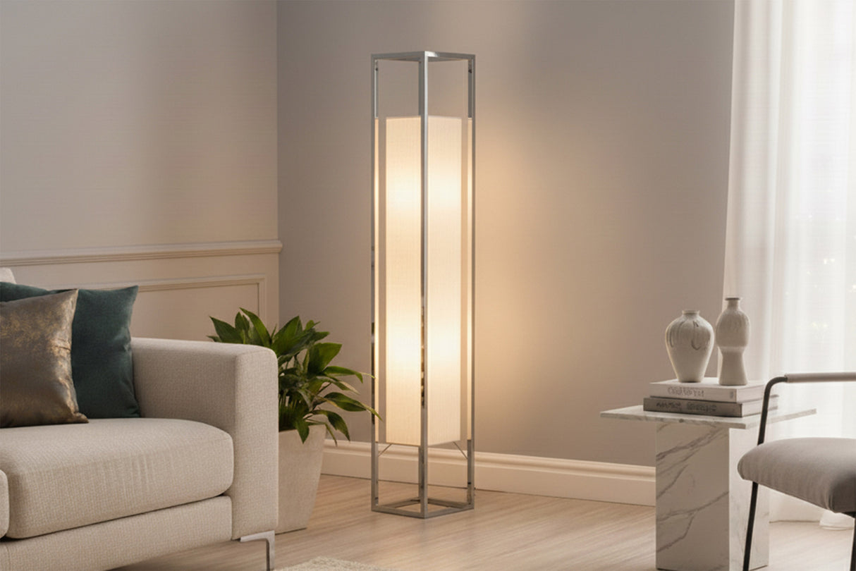 Floor lamp AGAPUNE 120cm silver w/ white lampshade