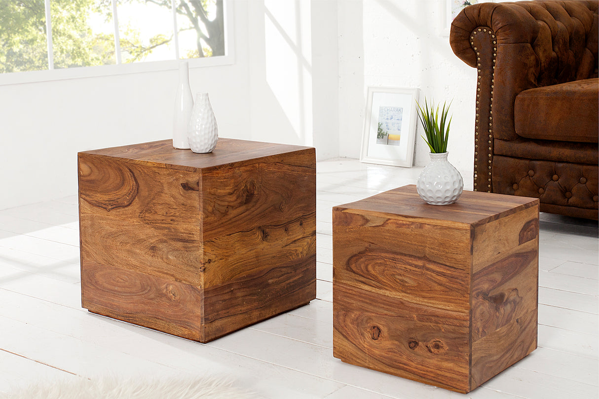 Beistelltisch Hocker MAKASSAR 30/40cm 2er Set Sheesham