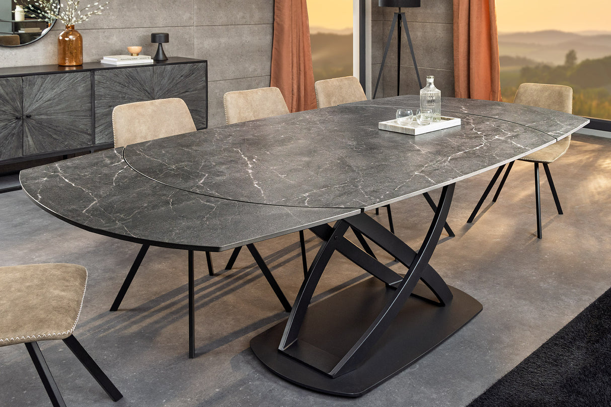 Dining table INCEPTION 130-190cm extendable oval ceramic top anthracite marble look