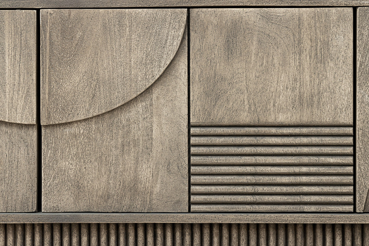 TV-Board ART DECO 200cm 3D Mangoholz Rauchgrau Optik