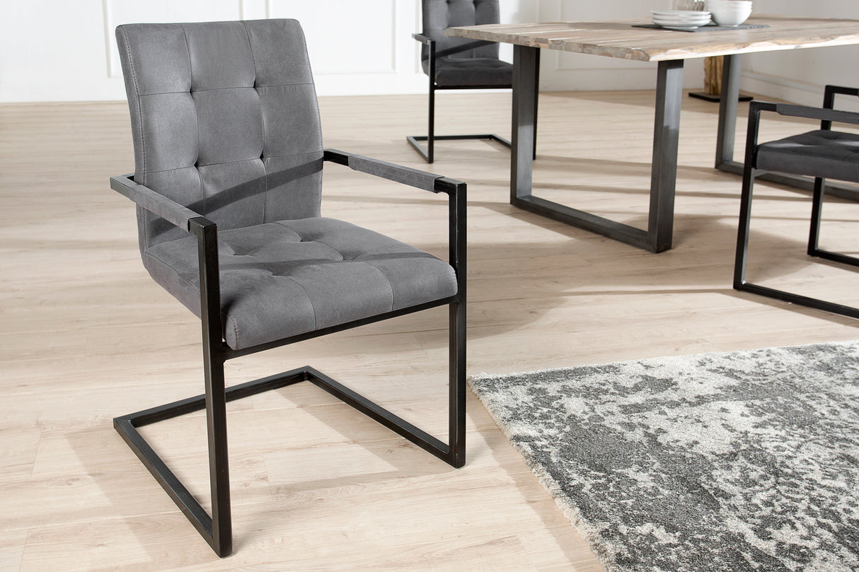 Cantilever chair OXFORD with armrests microfibre grey