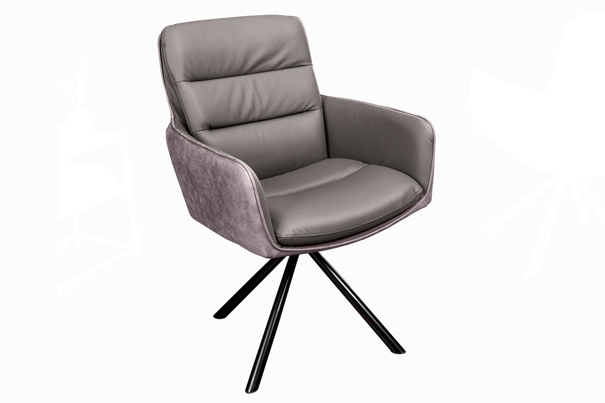 Swivel chair BIG GEORGE 360° with armrests genuine leather and microfibre taupe