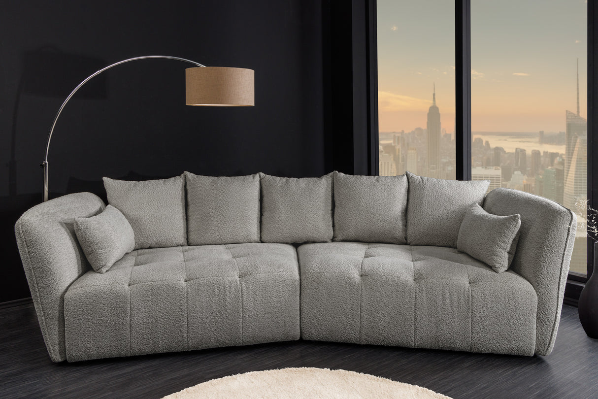 Sofa ROYAL 295cm XL spring core removable cover bouclé grey