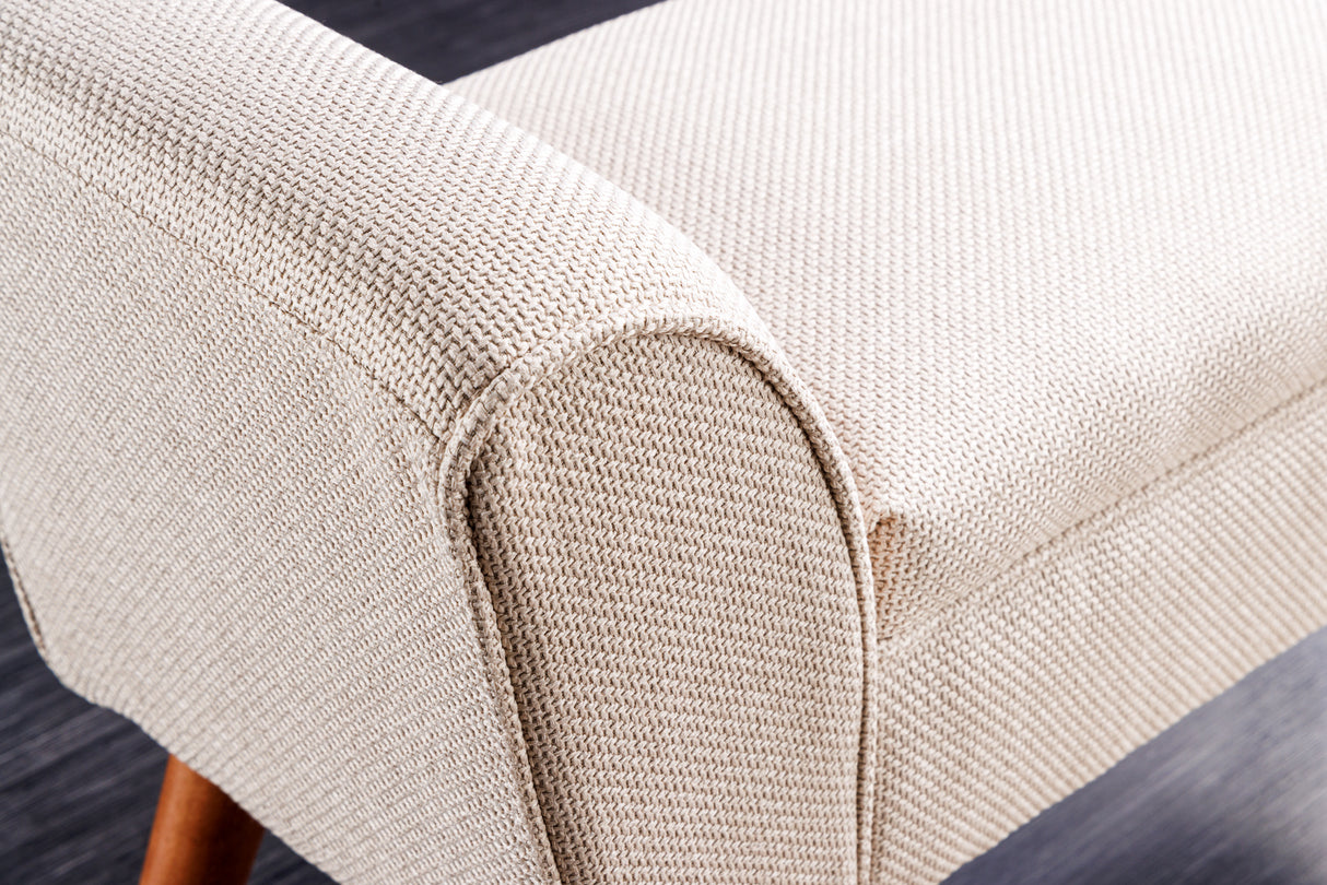 Bench SCARLETT 90cm textured fabric beige in retro style