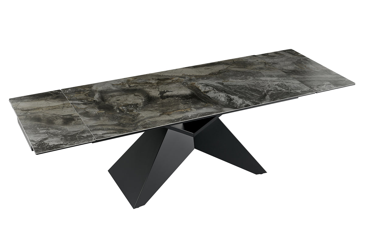 Dining table DIAMOND 180-260cm extendable ceramic taupe w/ geometric black iron base