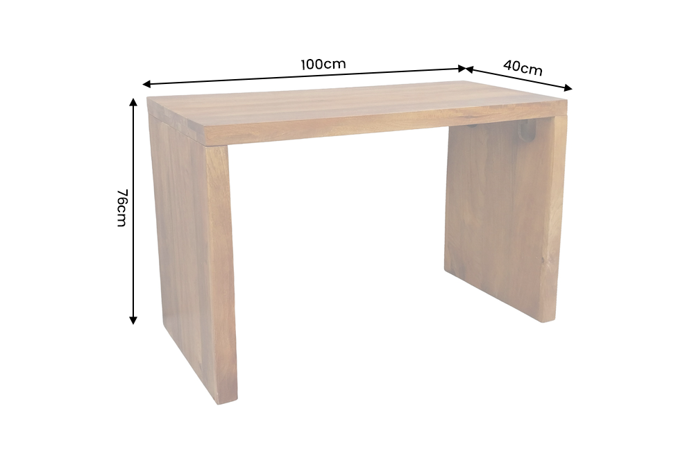 Bürotisch Konsole MAKASSAR 100cm Mangoholz braun honigfarbenes Finish
