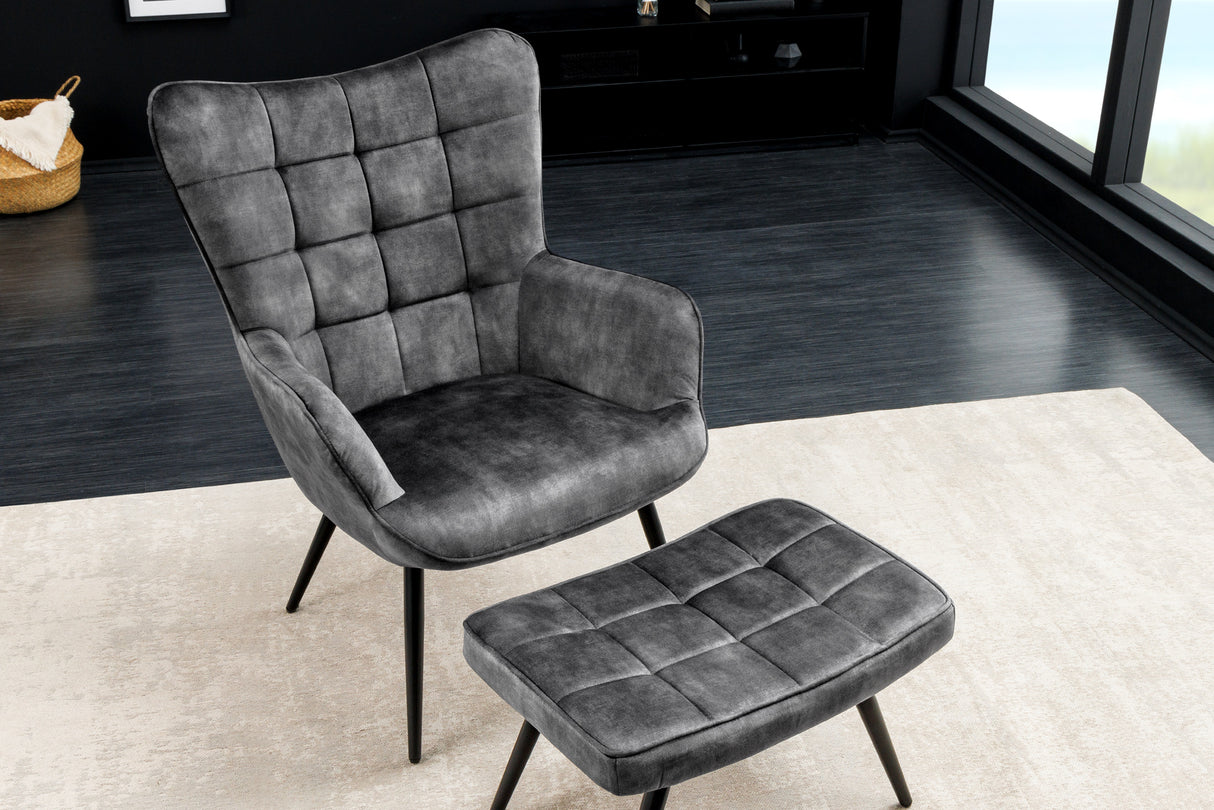 Armchair SCANDINAVIA with armrests velvet grey
