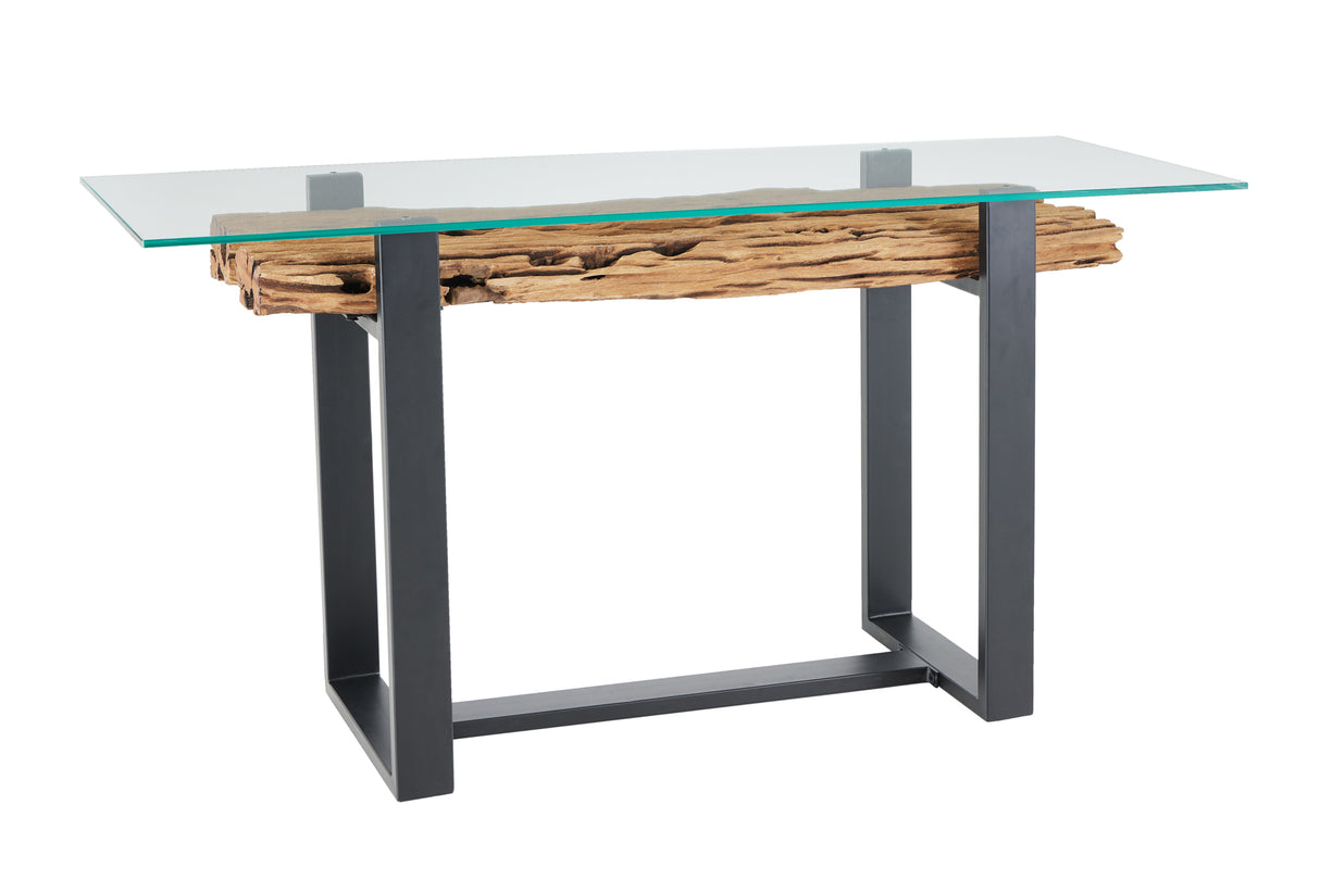 Console BARRACUDA 150cm recycled teak wood with tempered glass plate