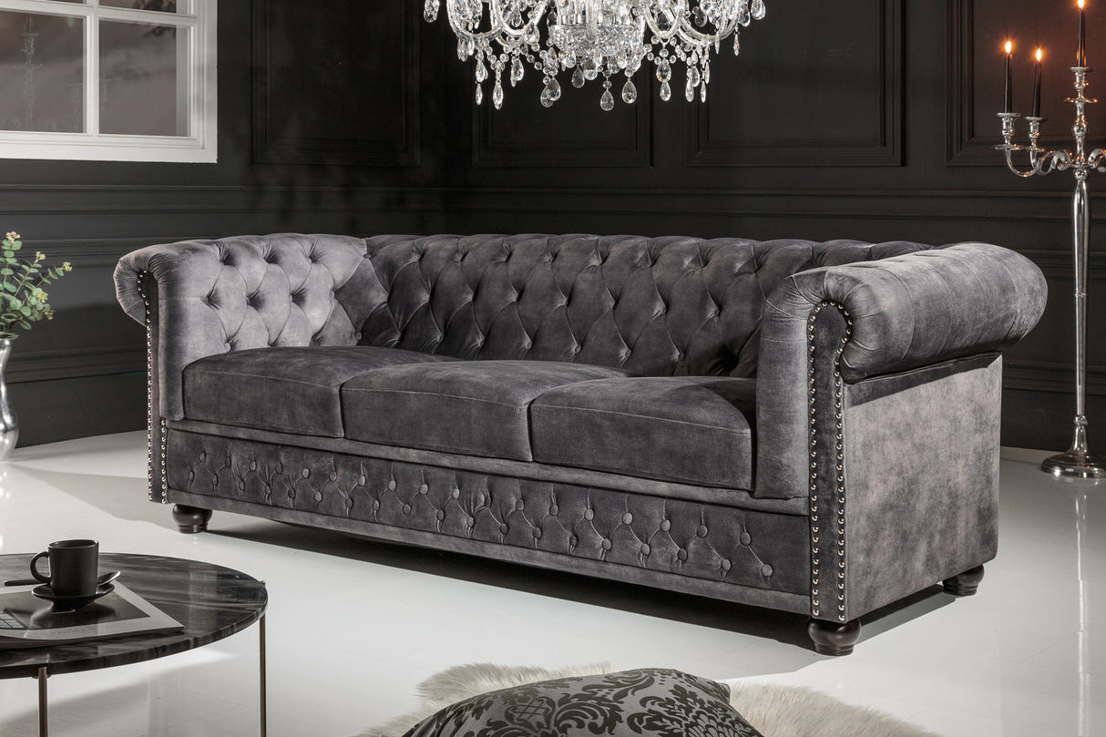 Sofa CHESTERFIELD 205cm 3-seater velvet grey