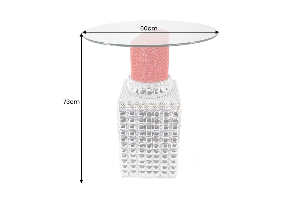 Bistro table LIPSTICK 75cm round w/ tempered glass red silver