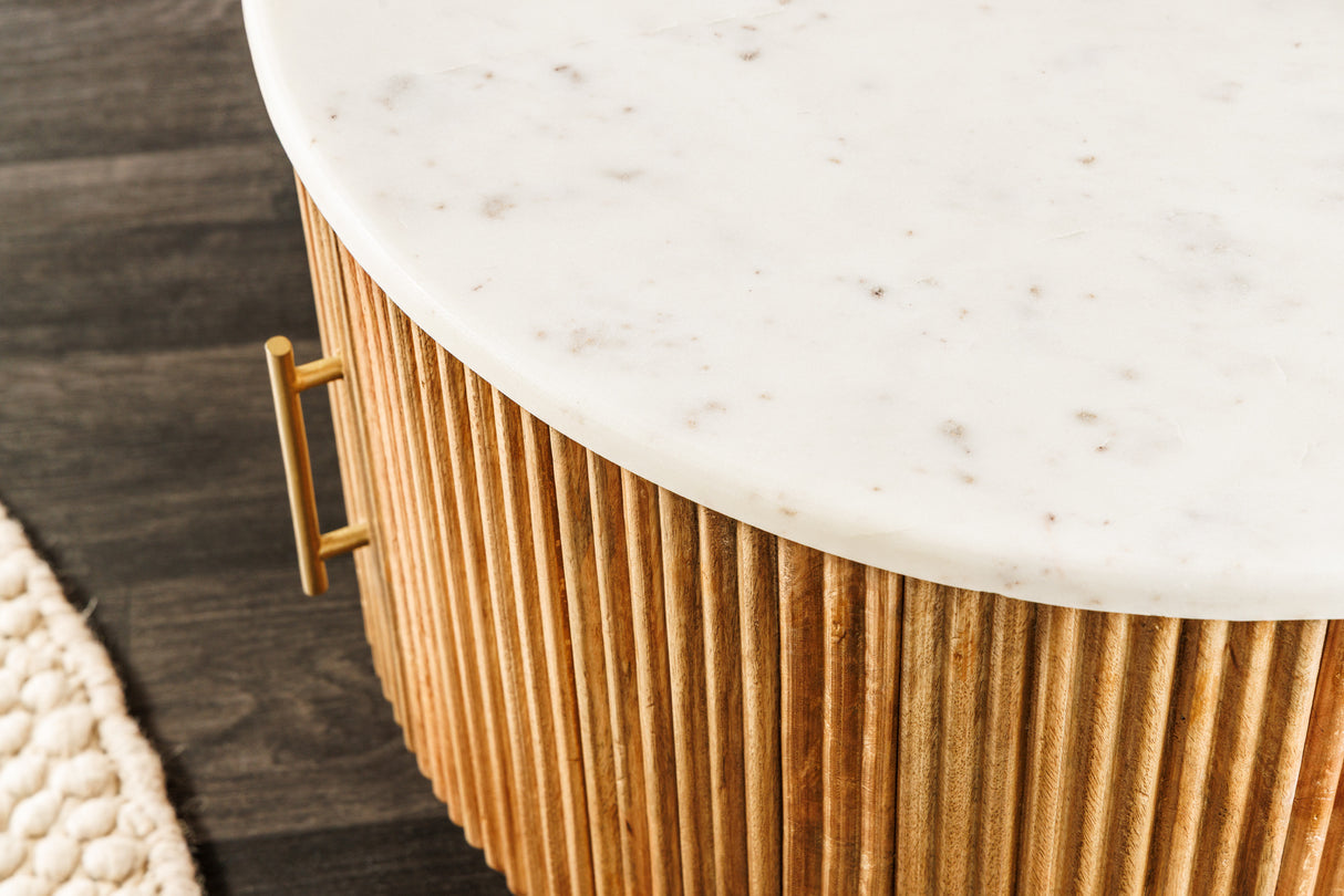 Coffee table TRES CHIC Ø 60cm round mango wood natural w/ white marble top