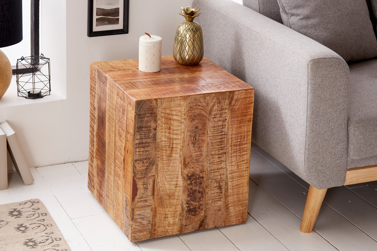 Side table stool FACTORY 40cm with wheels mango wood natural