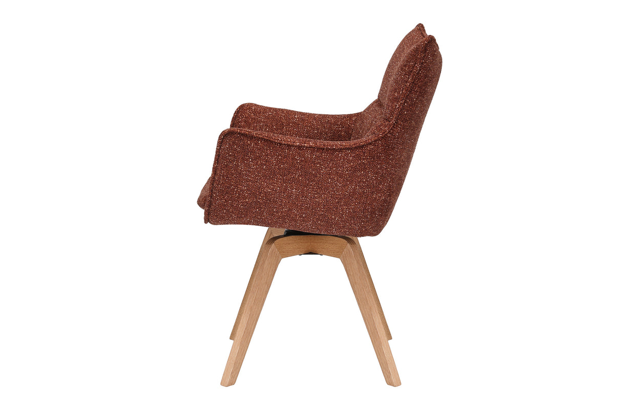 Drehstuhl VOGUE 360° mit Armlehnen Strukturstoff rostbraun mit Eichengestell natur