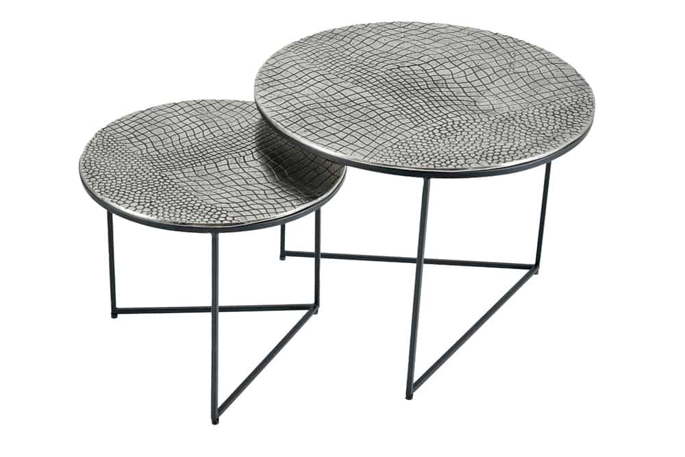 Coffee table ELEMENTS 60cm crocodile look set of 2 antique silver