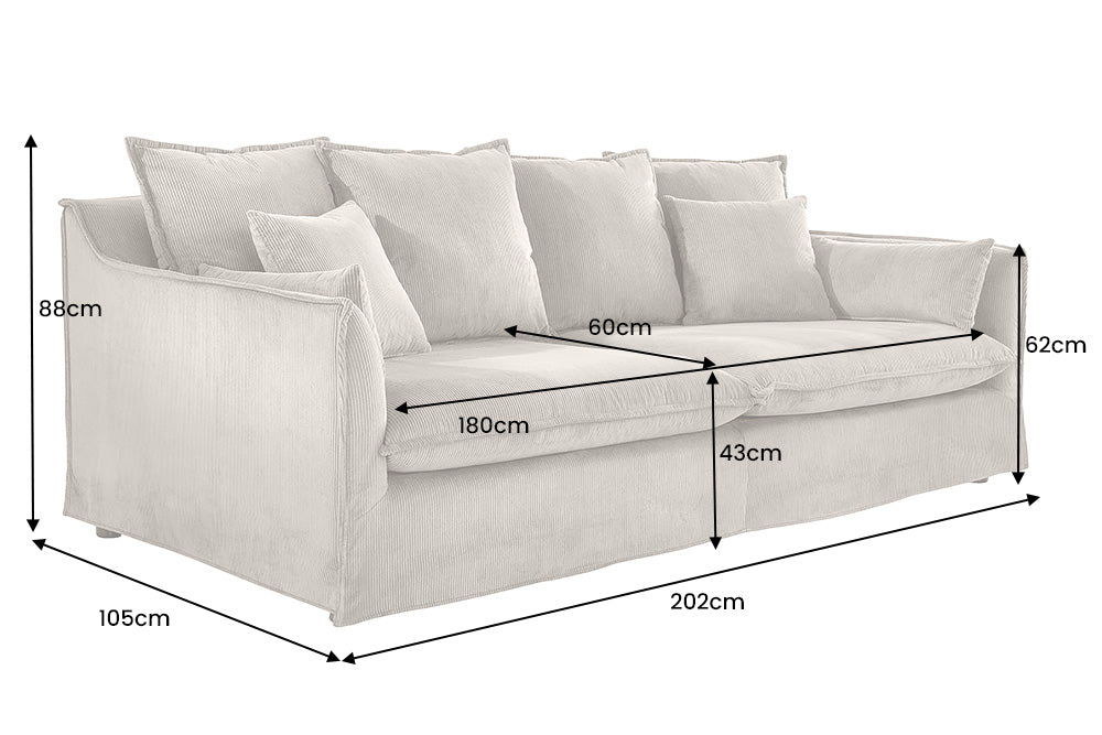 Sofa HEAVEN 200cm 3-seater spring core removable cover cord greige
