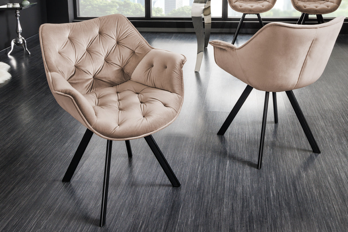 Swivel chair THE DUTCH COMFORT with armrests velvet champagne greige