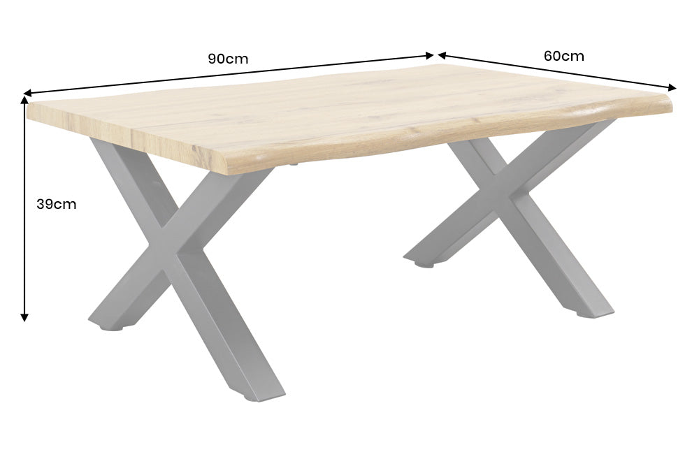 Couchtisch WILD 90cm Tischplatte 30mm X-Beine Wildeiche Optik natur