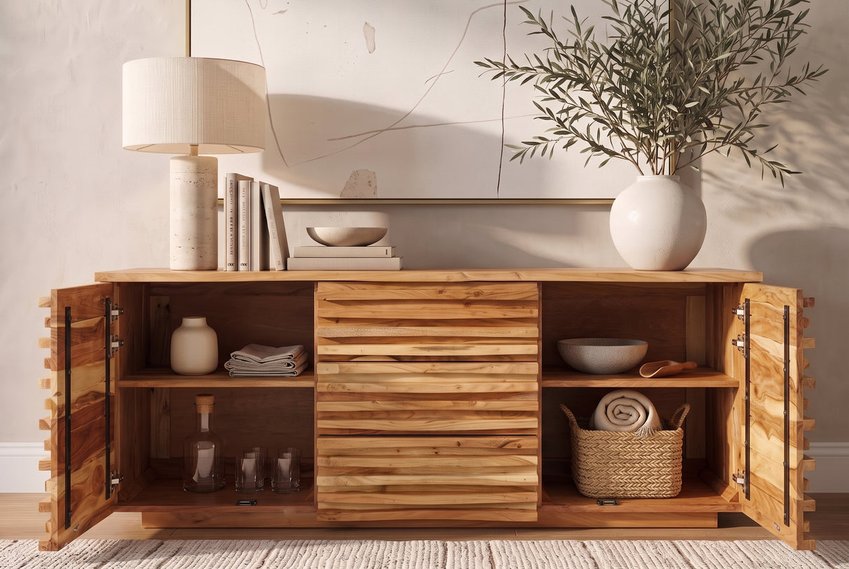 Sideboard RELIEF 160cm acacia wood natural