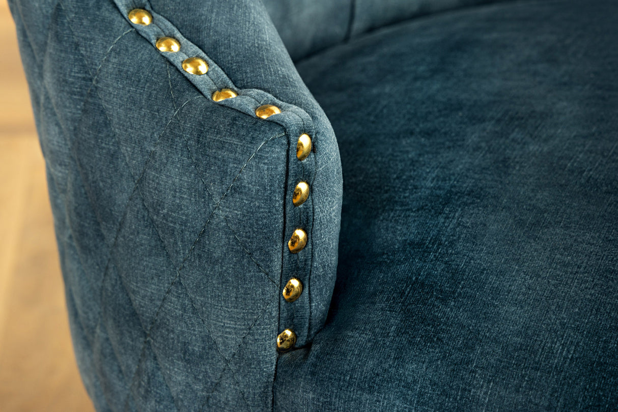 Chair CASTLE w/ lion´s head handle velvet petrol golden legs in baroque style