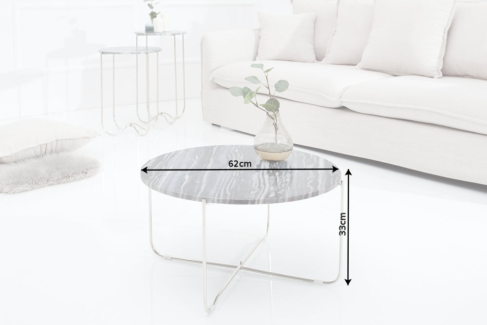 Couchtisch NOBLE 65cm grauer Marmor mit abnehmbarer Platte