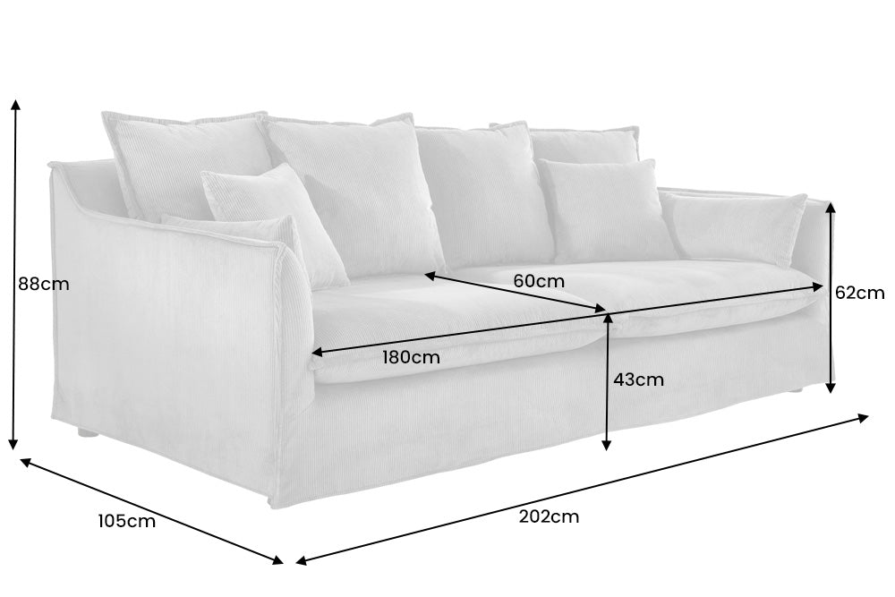 Sofa HEAVEN 200cm 3-seater spring core removable cover linen nature