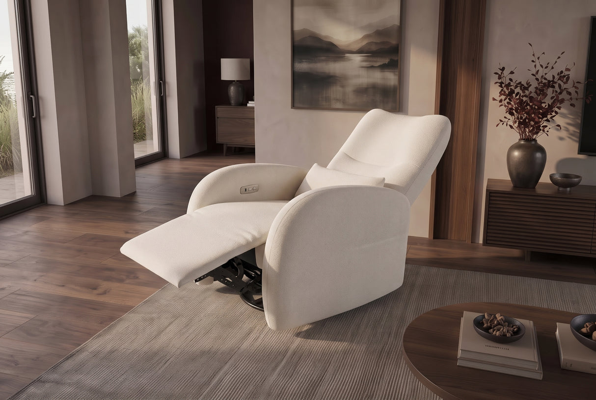 Cinema armchair PRIORITY 360° rotatable electrically adjustable w/ USB port textured fabric beige